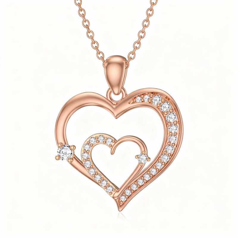 Collier pendentif cœur en or rose 14 carats et zircon cubique-1