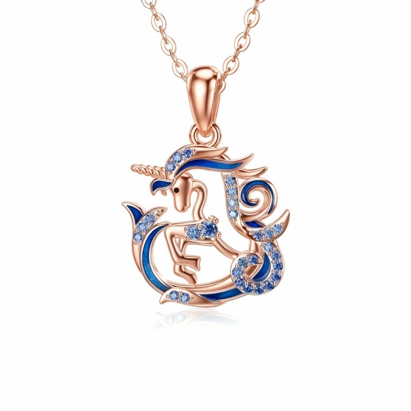 10K Rose Gold Cubic Zirconia Heart & Unicorn Pendant Necklace-15