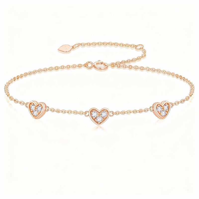 Pulsera de oro rosa de 10 quilates con dije de corazón y circonita cúbica-1
