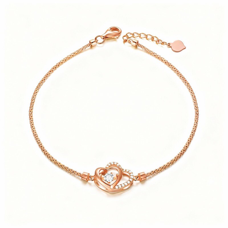 Pulsera de oro rosa de 14 quilates con dije de corazón y circonita cúbica-1