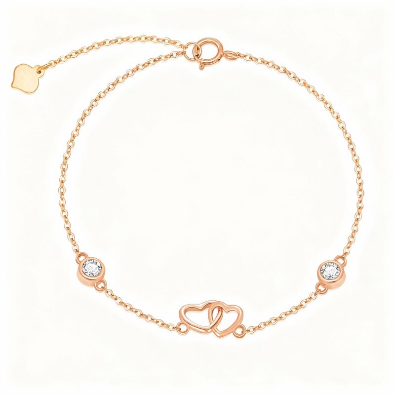Pulsera de oro rosa de 10 quilates con dije de corazón y circonita cúbica-1