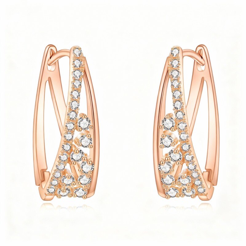 Pendientes de aro de oro rosa de 18 quilates con circonitas cúbicas-1