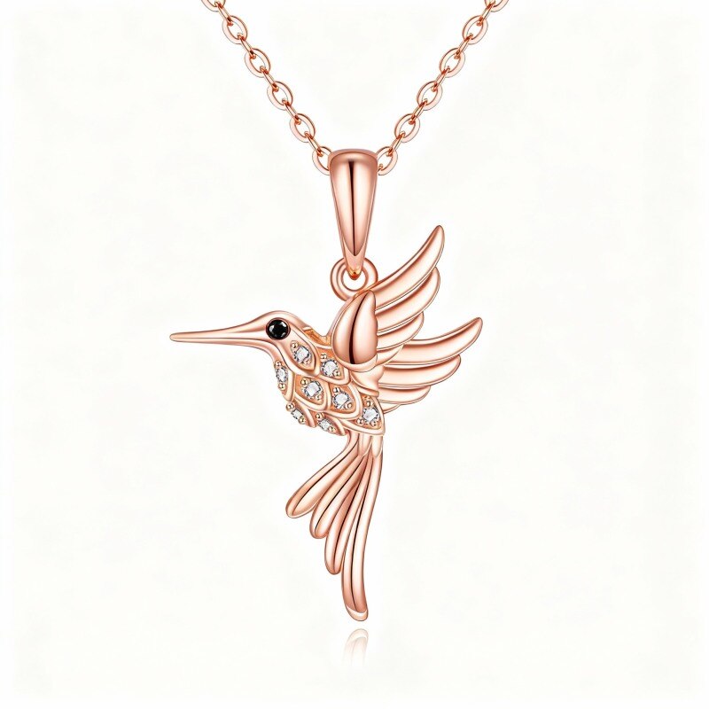 18K Rose Gold Cubic Zirconia Hummingbird Pendant Necklace-1