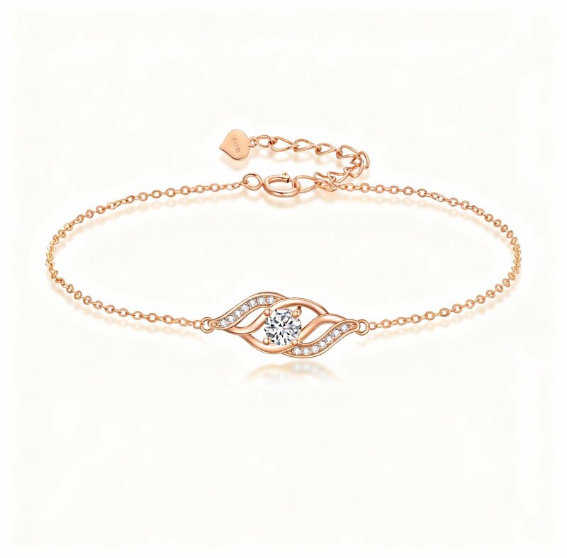 10K Rose Gold Cubic Zirconia Infinity Symbol Charm Bracelet-1