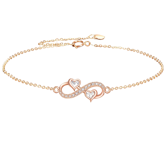 10K Rose Gold Cubic Zirconia Infinity Symbol Charm Bracelet