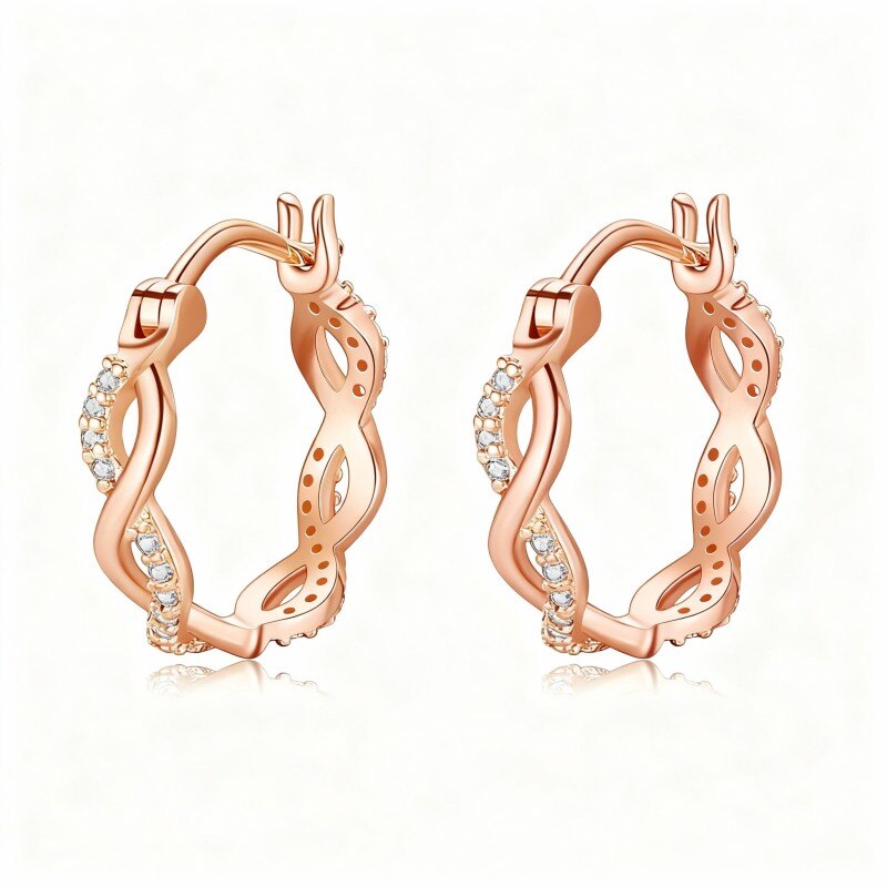 Boucles d'oreilles créoles en or rose 10 carats avec zircon cubique et symbole de l'infini-1