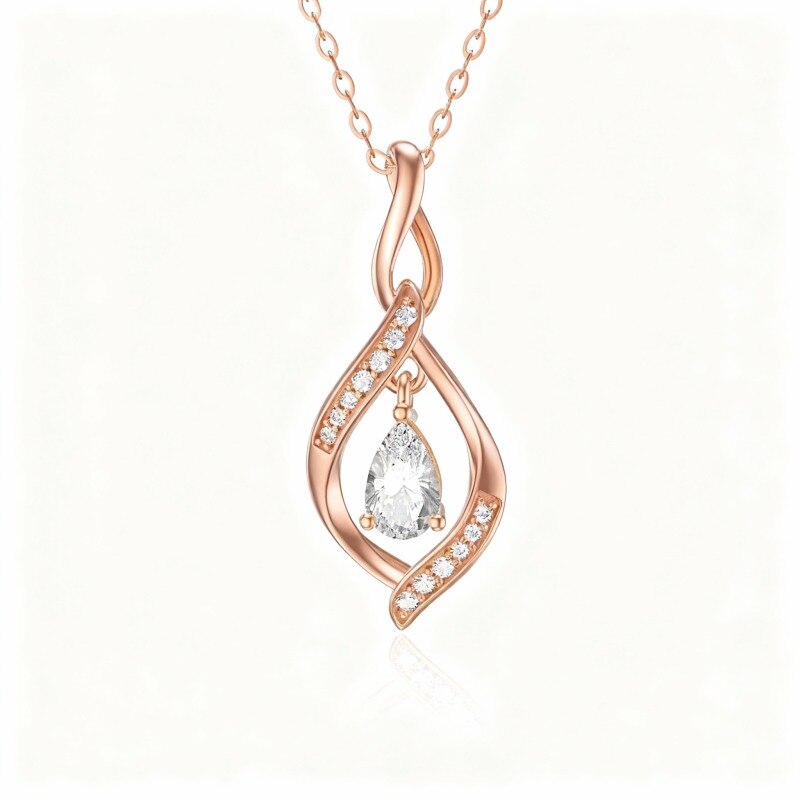 Collar con colgante de símbolo de infinito en oro rosa de 14 quilates con circonitas cúbicas-1