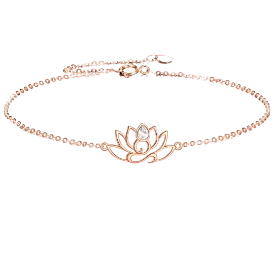 10K Rose Gold Cubic Zirconia Lotus Charm Bracelet