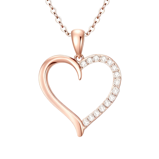 10K Roségouden Mama & Hart Hanger Ketting met Kubieke Zirkonia
