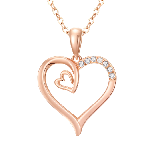 10K Roségouden Mama & Hart Hanger Ketting met Kubieke Zirkonia