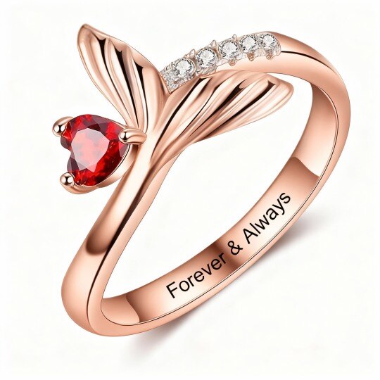 Anillo de plata de ley con forma de cola de sirena, circonita cúbica y oro rosa de 10 quilates