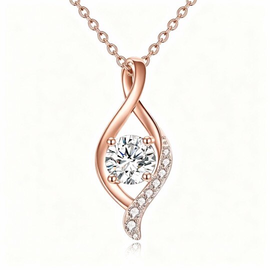 10K Rose Gold Cubic Zirconia & Moissanite Infinity Symbol Pendant Necklace