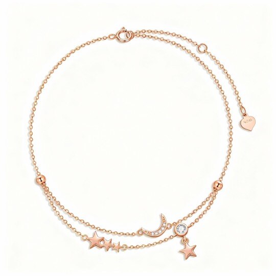 Bracelet de cheville à breloques en forme de lune, or rose 10 carats et zircon cubique
