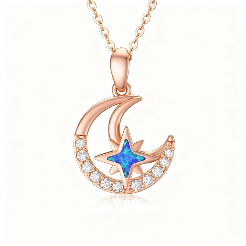 14K Rose Gold Cubic Zirconia Moon Pendant Necklace-1