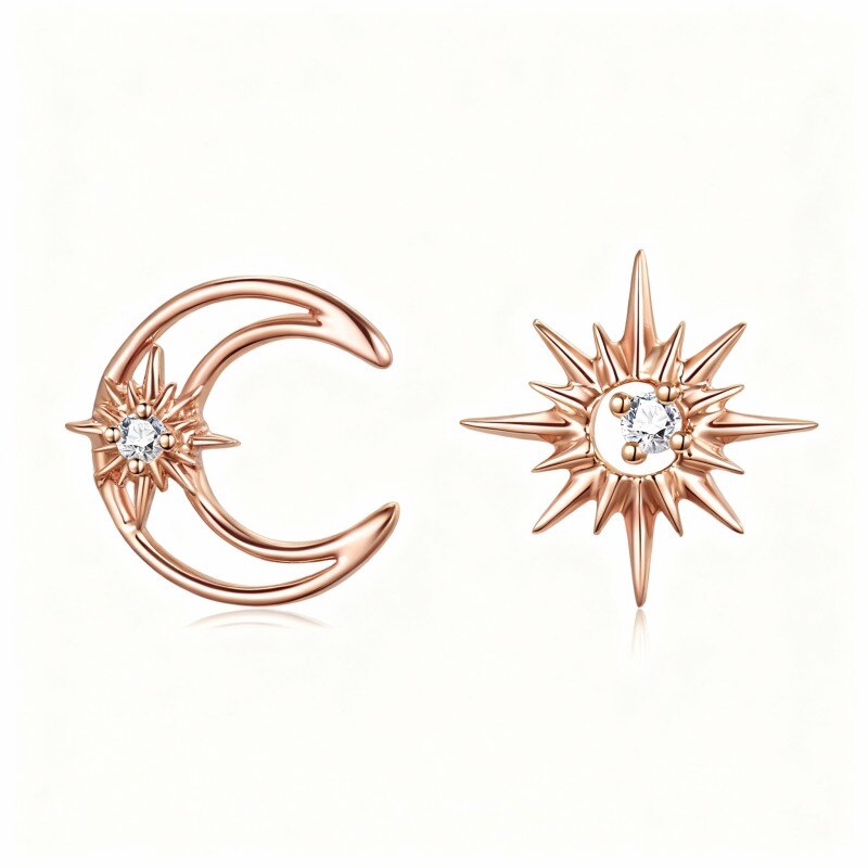 Ohrstecker aus 18-karätigem Roségold mit Zirkonia in Mond- und Sternform-1