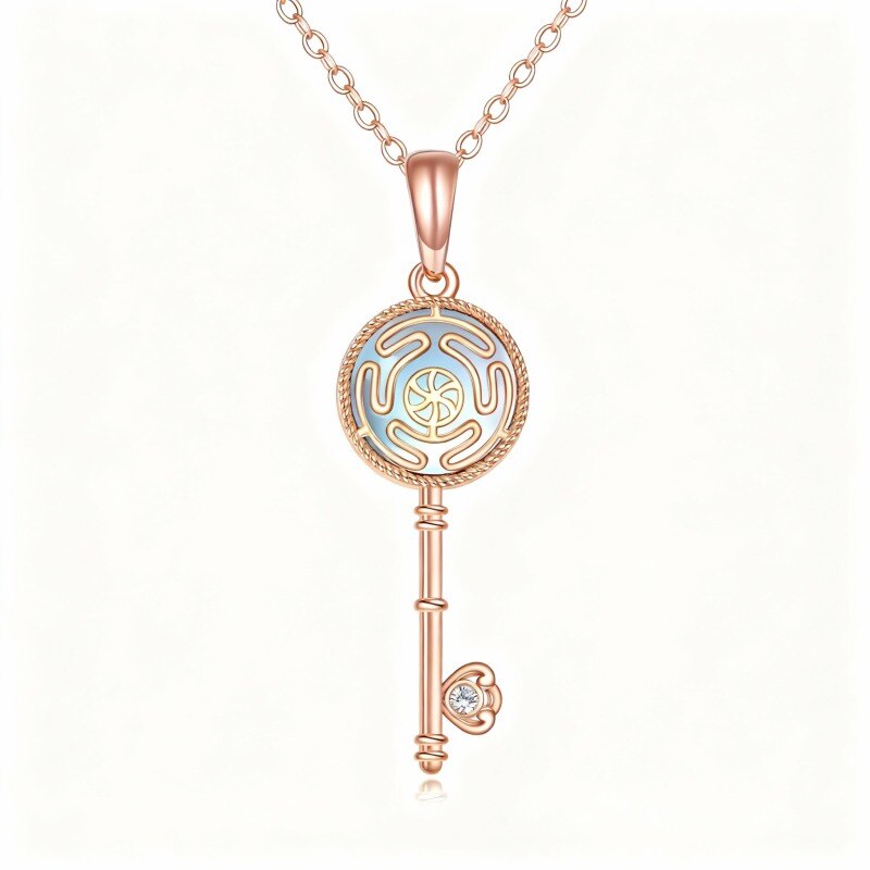 Schlüsselanhänger aus 18-karätigem Roségold mit Zirkonia und Mondstein-1