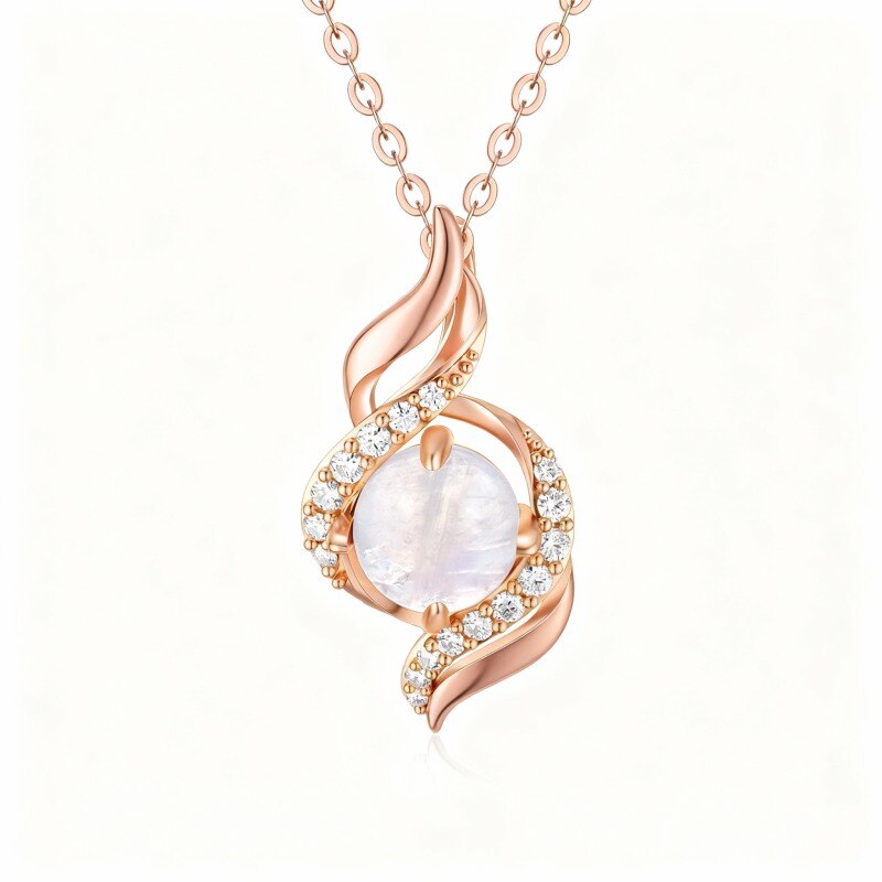 Halskette mit Anhänger aus 14-karätigem Roségold, Zirkonia und Mondstein.-1