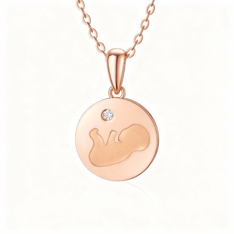 18K Rose Gold Cubic Zirconia Mother & Daughter Coin Necklace-1