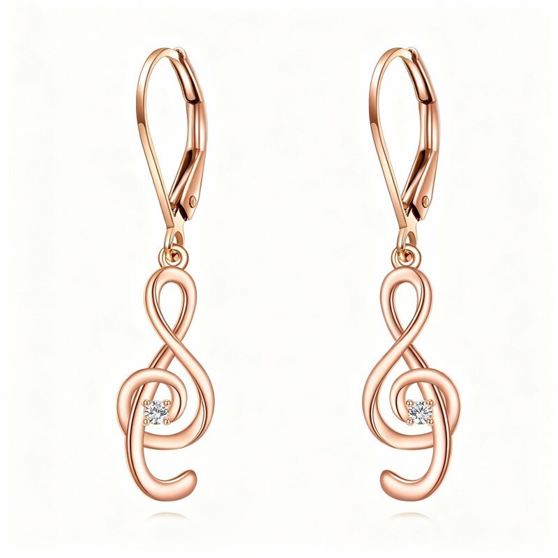 18K Rose Gold Cubic Zirconia Music Symbol Lever-back Earrings-1