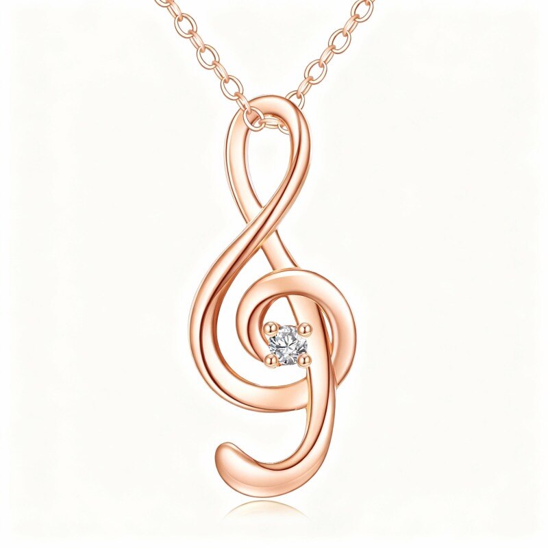 Collier pendentif en or rose 18 carats avec zircon cubique et symbole musical-1