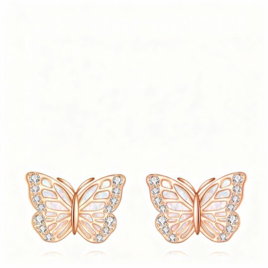 Schmetterlingsohrstecker aus 10-karätigem Roségold mit Zirkonia und Opal