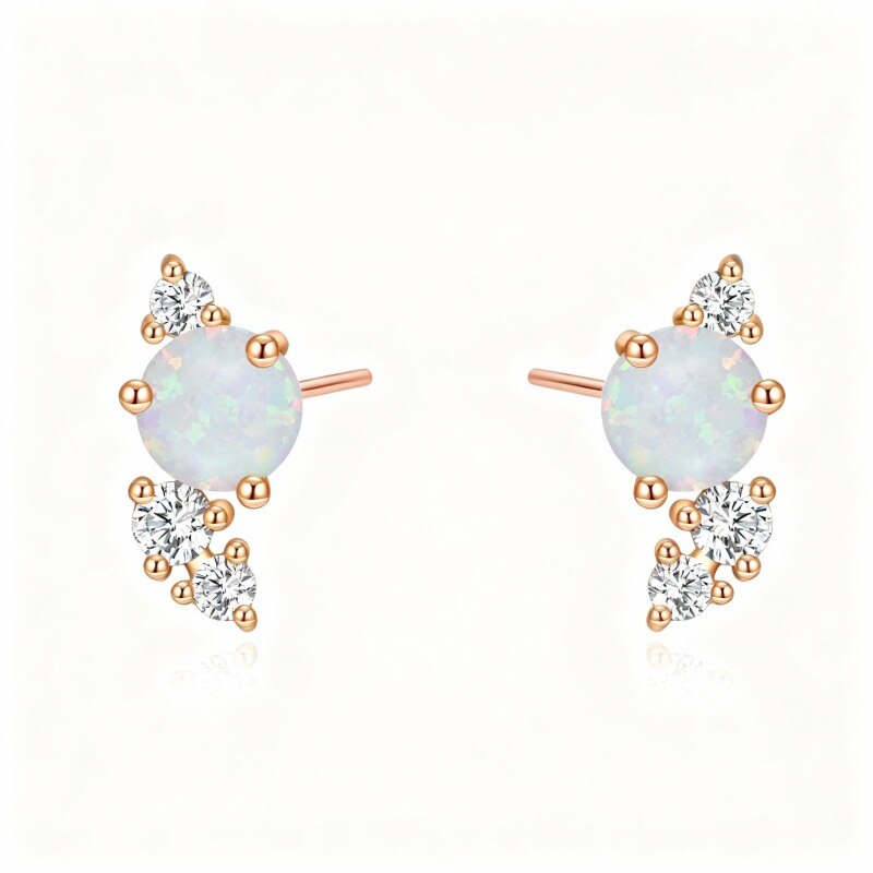 Ohrstecker aus 14-karätigem Roségold mit Zirkonia und Opal-1