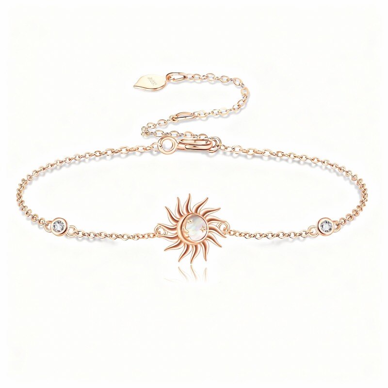 14K Rose Gold Cubic Zirconia & Opal Sun Charm Bracelet-1