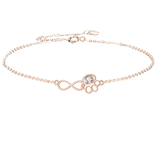 10K Rose Gold Cubic Zirconia Paw Charm Bracelet