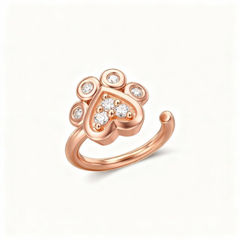 14K Rose Gold Cubic Zirconia Paw Nose Ring-1