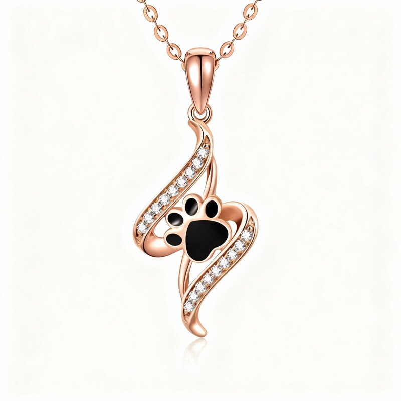 Collar con colgante de pata de circonita cúbica en oro rosa de 10 quilates-12