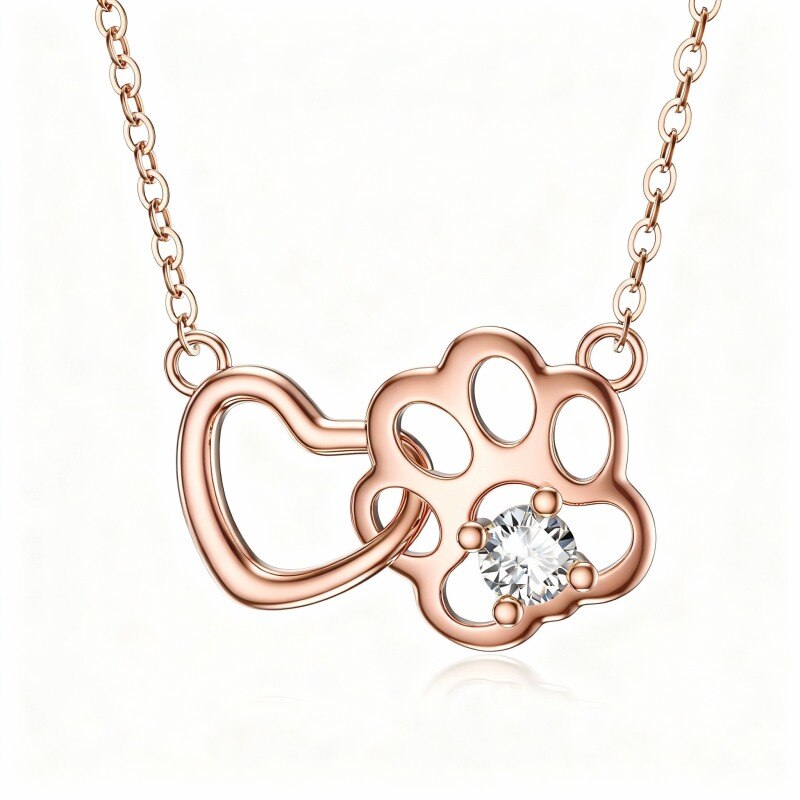 14K Rose Gold Cubic Zirconia Paw Pendant Necklace-1