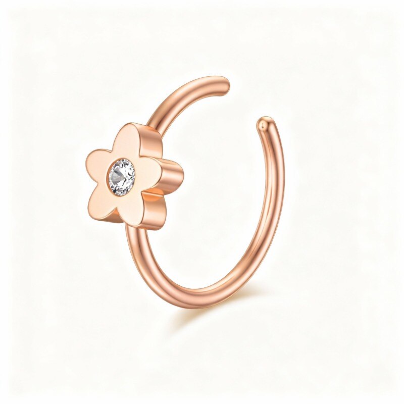 Anillo nasal de oro rosa de 10 quilates con circonita cúbica en forma de flor de melocotón-1