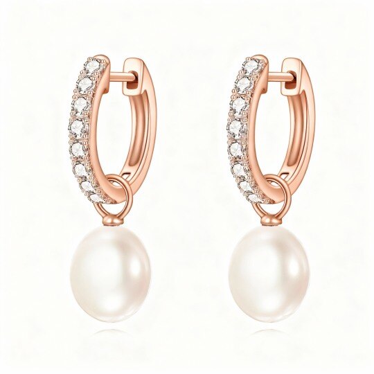 10K Rose Gold Cubic Zirconia & Pearl Bead Drop Earrings
