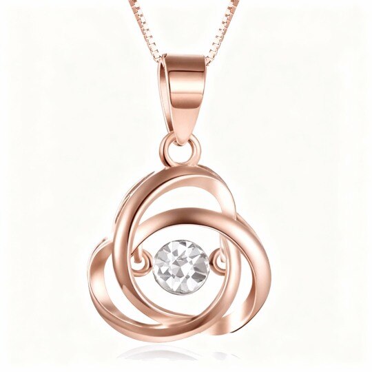 Personalisierte Halskette aus 10-karätigem Roségold mit Zirkonia, Geburtsstein und keltischem Knotenanhänger
