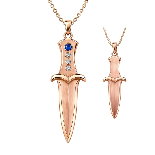 Collier pendentif en or rose 10 carats avec zircon cubique, pierre de naissance personnalisée et gravure possible : Père et fille, Père et fils, Père et épée pour homme