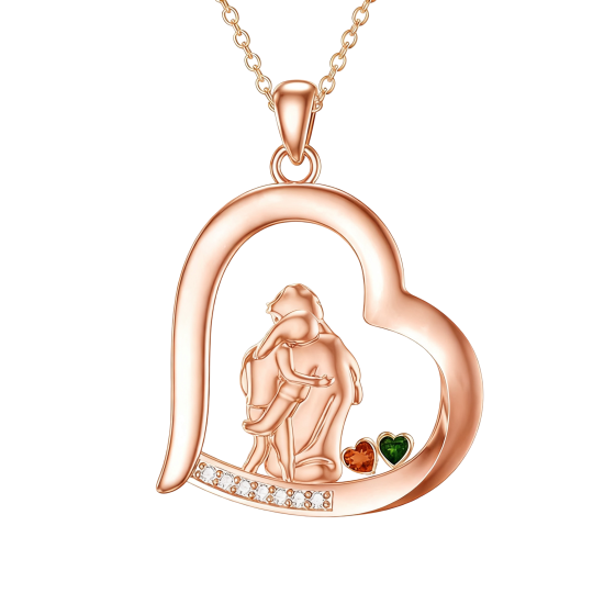 Collier pendentif personnalisé en or rose 10 carats avec zircon cubique, pierre de naissance et gravure possibles, pour père et fille