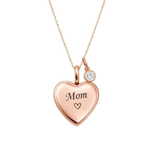 Collar con medallón fotográfico personalizado, piedra natal personalizada, grabado y circonita cúbica de oro rosa de 10 quilates, con piedra de nacimiento personalizada y circonita cúbica de