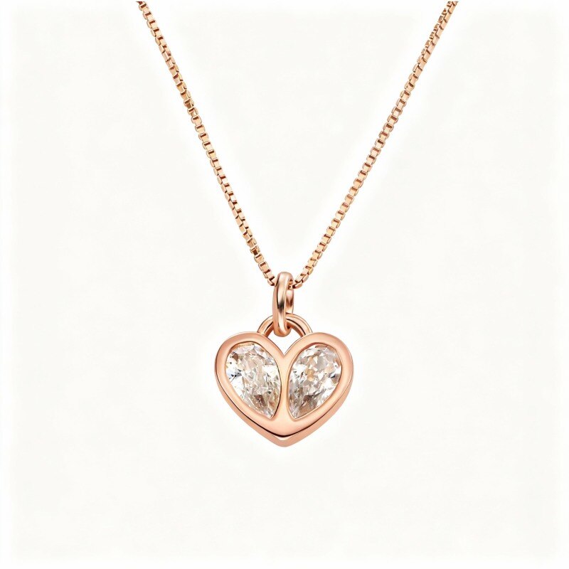 Collar con colgante de corazón personalizado con circonitas cúbicas y piedra natal en oro rosa de 14 quilates para abuela, madre, hermanas y otros nombres.-1