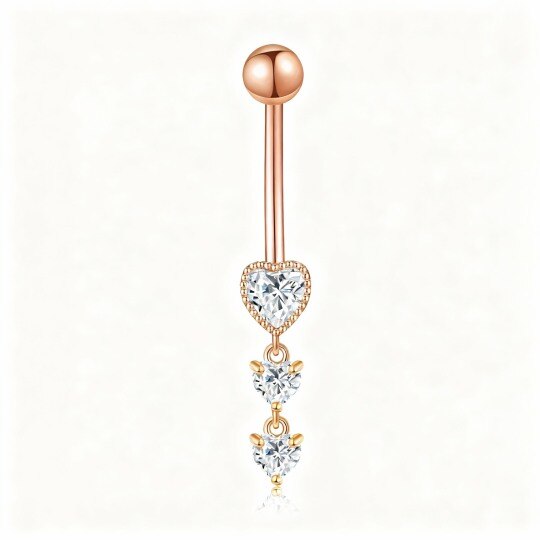 10K Rose Gold Cubic Zirconia Personalized Birthstone & Heart Belly Button Ring