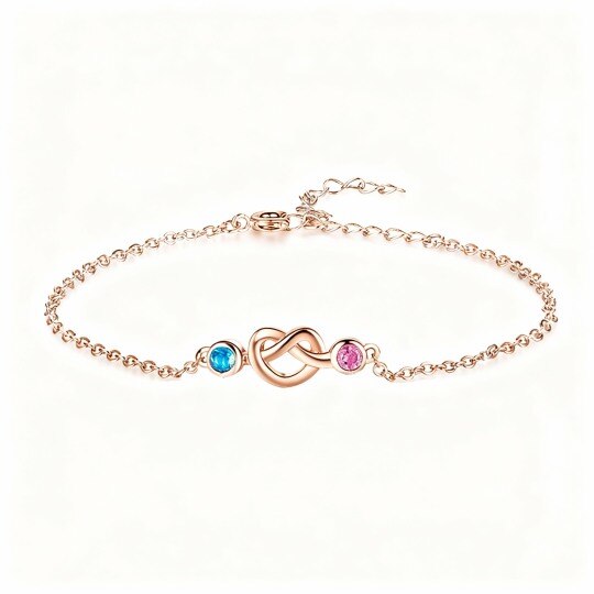 10K Rose Gold Cubic Zirconia Personalized Birthstone & Heart Charm Bracelet