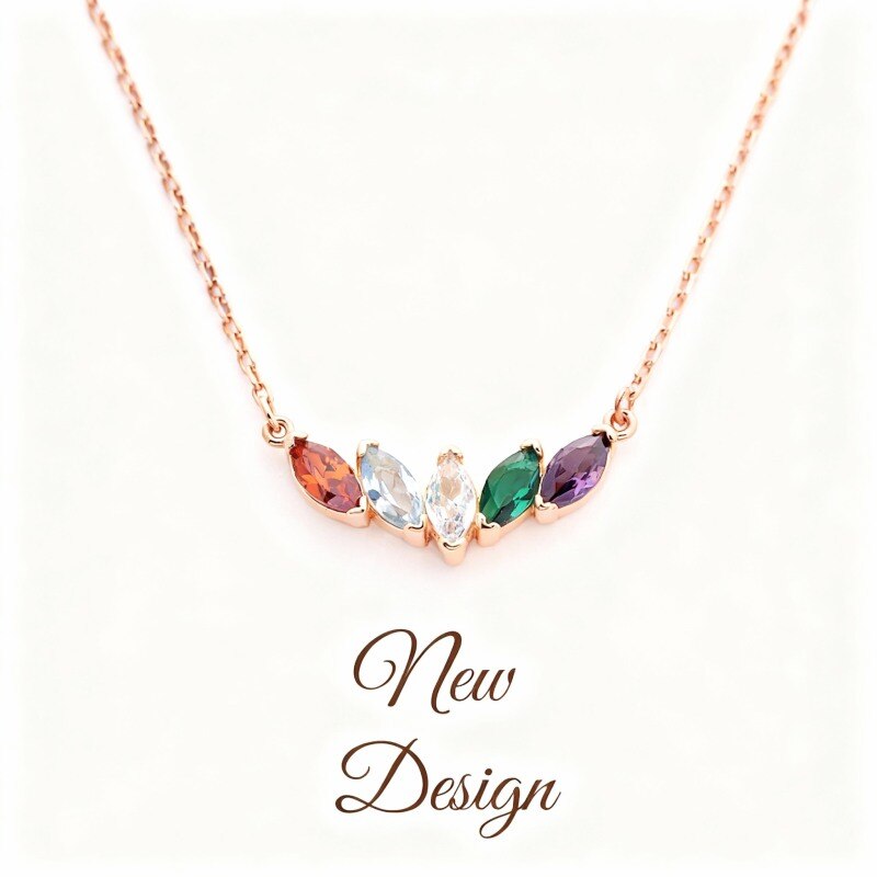 18K Rose Gold Cubic Zirconia Personalized Birthstone & Mother & Sisters Pendant Necklace-6