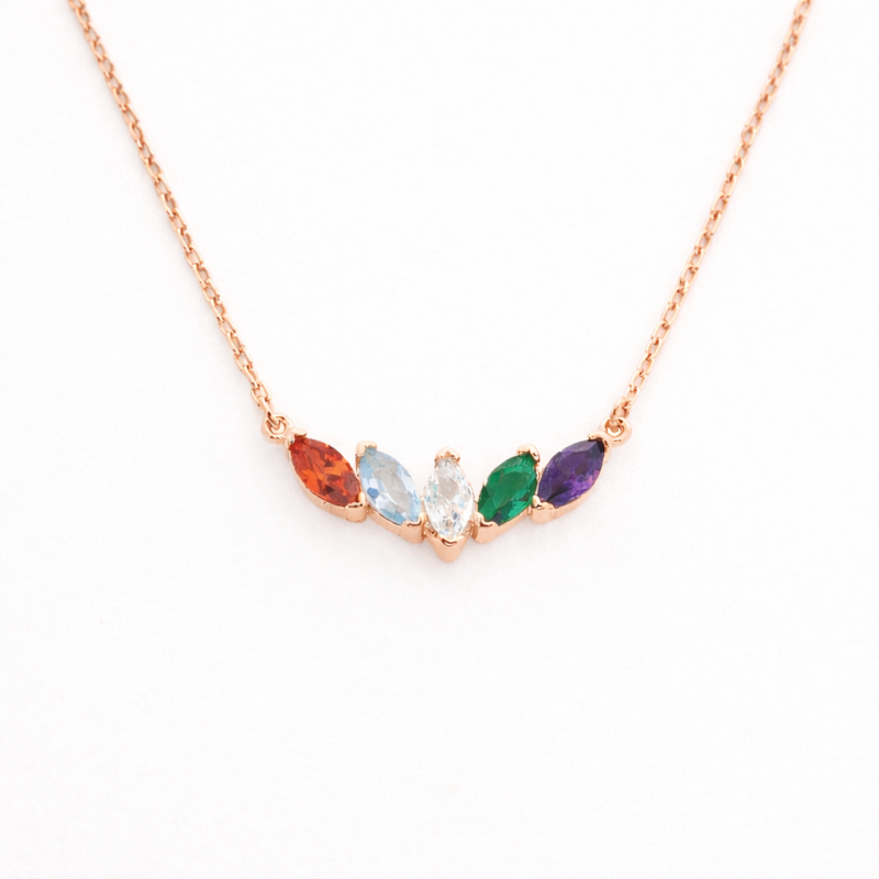 18K Rose Gold Cubic Zirconia Personalized Birthstone & Mother & Sisters Pendant Necklace-1
