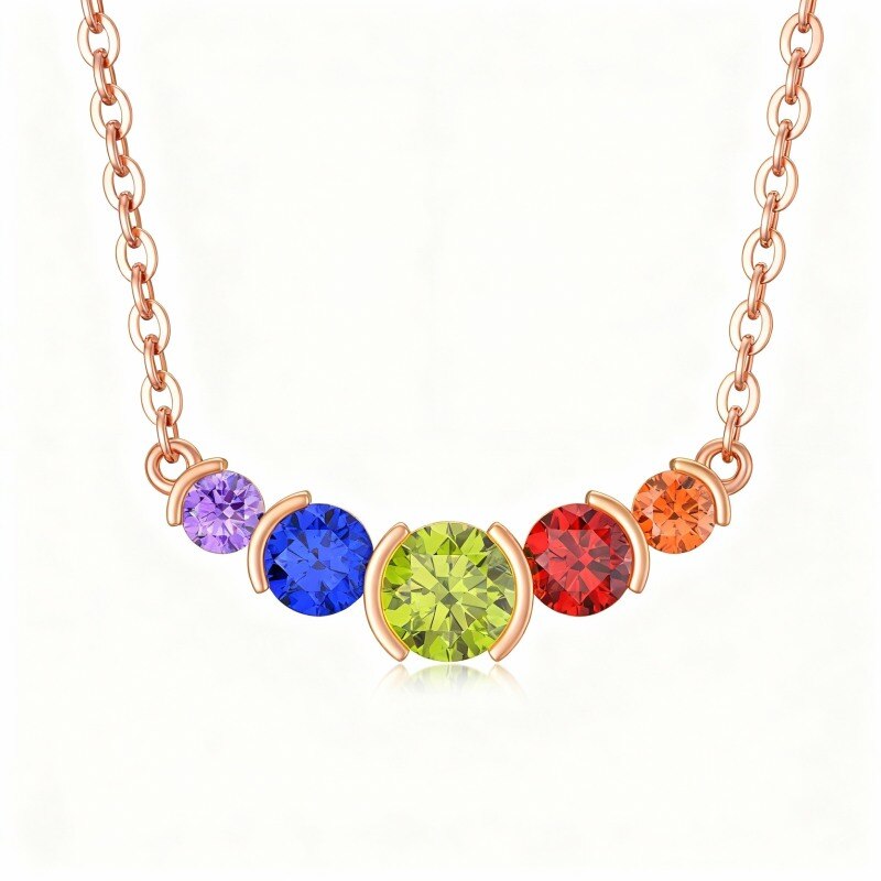 Collar con colgante de piedra natal personalizado de circonita cúbica en oro rosa de 14 quilates-1