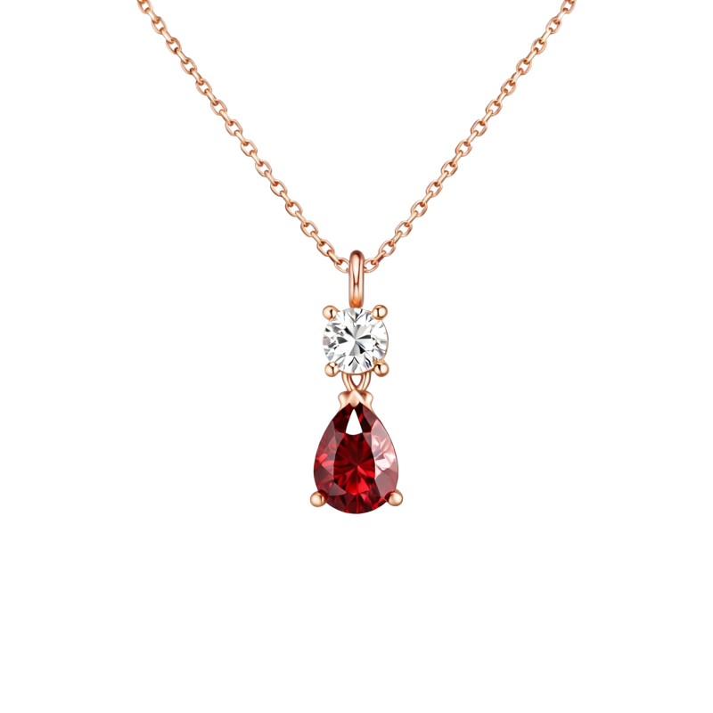 Collar con colgante personalizado de piedra natal con circonita cúbica y oro rosa de 14 quilates-1