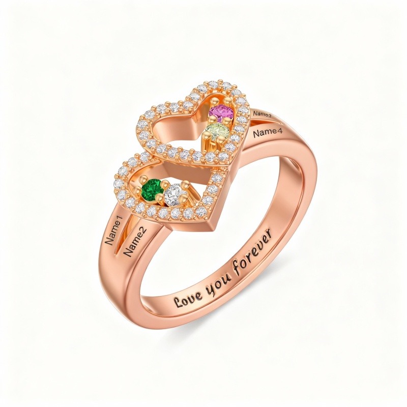 14K Rose Gold Cubic Zirconia Personalized Birthstone & Personalized Classic Name Birthstone Ring-1