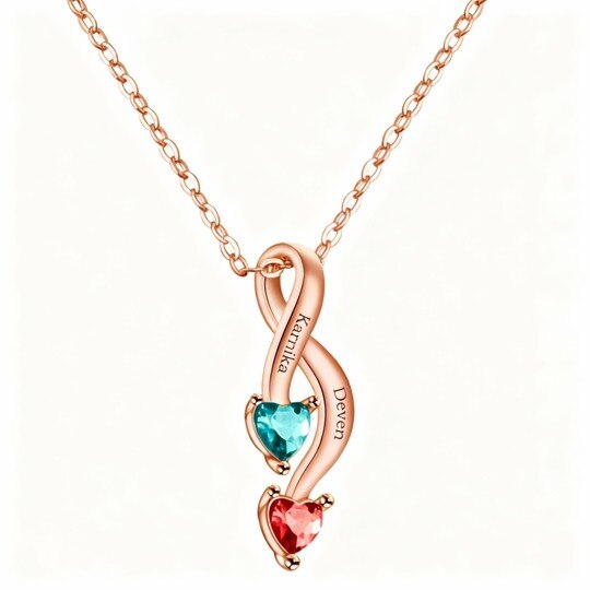 10K Rose Gold Cubic Zirconia Personalized Birthstone & Personalized Classic Name & Heart Pendant Necklace