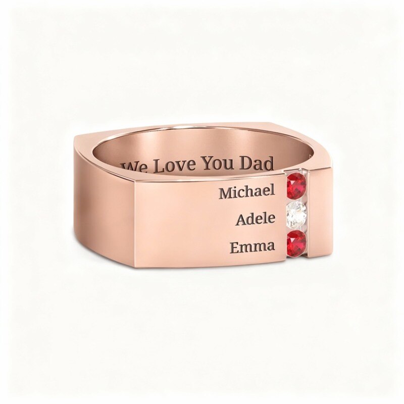 10K Rose Gold Cubic Zirconia Personalized Birthstone & Personalized Engraving Birthstone Ring-7