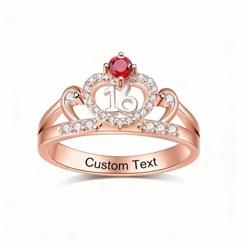 10K Roségold-Ring mit Zirkonia, personalisiertem Geburtsstein, individueller Gravur und Krone-20