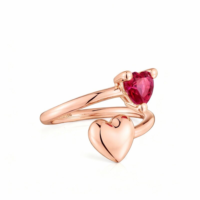 18-karätiger Roségoldring mit Zirkonia, personalisiertem Geburtsstein, individueller Gravur und offenem Herzmotiv-1