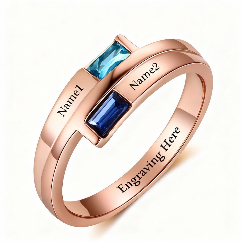 Bague personnalisée en or rose 10 carats avec zircon cubique et pierre de naissance, gravure personnalisée-3
